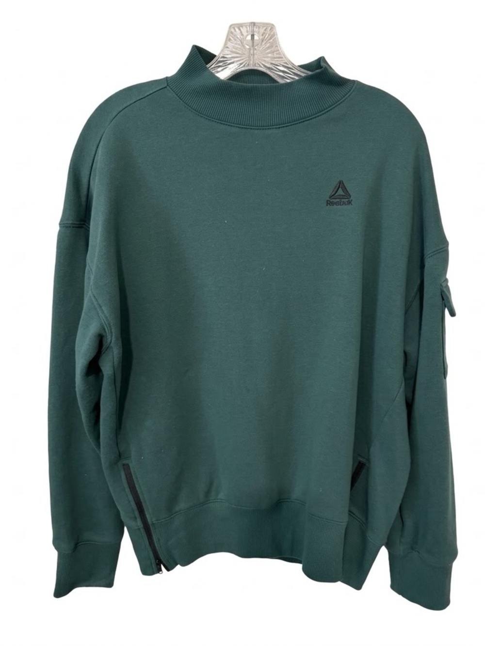 Reebok Green Mock Neck Cargo Sweatshirt Oversized